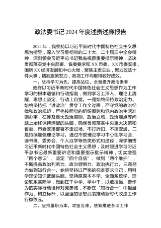 政法委书记2024年度述责述廉报告