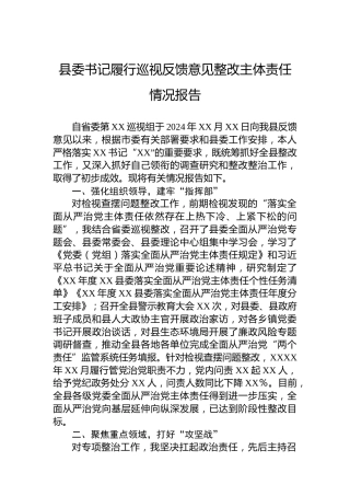 县委书记履行巡视反馈意见整改主体责任情况报告