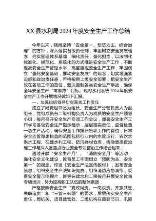 XX县水利局2024年度安全生产工作总结
