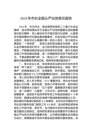 2024年市长全面从严治党责任报告