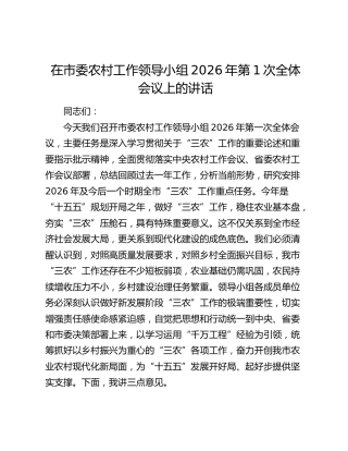 在市委农村工作领导小组2026年第1次全体会议上的讲话