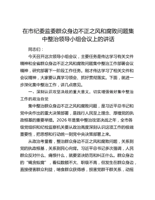 在市纪委监委群众身边不正之风和腐败问题集中整治领导小组会议上的讲话 (2)
