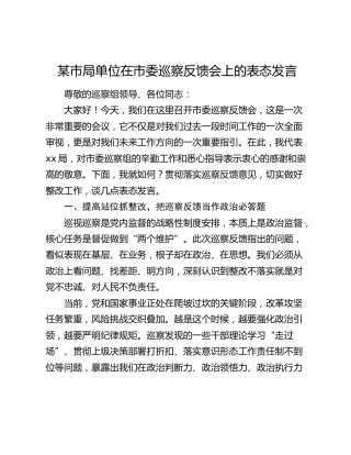 某市局单位在市委巡察反馈会上的表态发言
