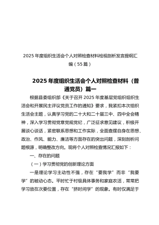 2025年度组织生活会个人对照检查材料检视剖析发言提纲汇编【55篇519页27万字】