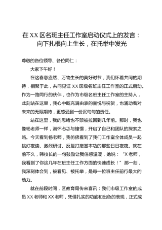 在XX区名班主任工作室启动仪式上的发言：向下扎根向上生长，在托举中发光