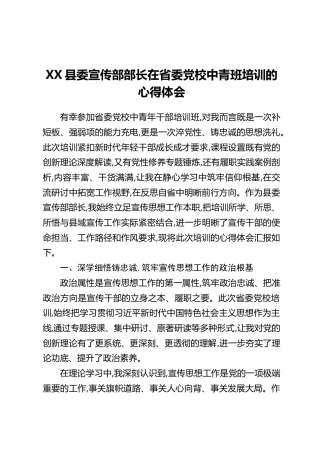 XX县委宣传部部长在省委党校中青班培训的心得体会