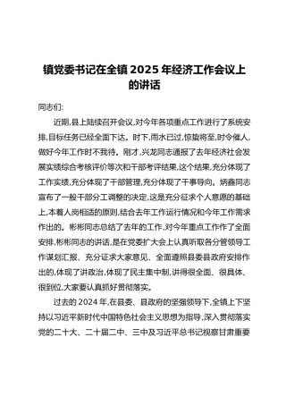在全镇2025年经济工作会议上的讲话