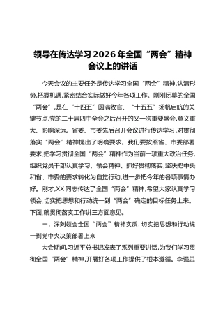 领导在传达学习2026年全国“两会”精神会议上的讲话