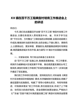 XX镇在百千万工程典型村培育工作推进会上的讲话