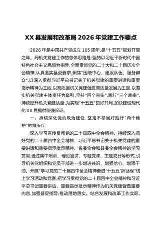 XX县发展和改革局2026年党建工作要点