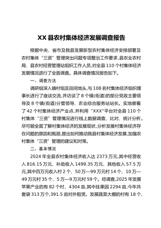 XX县农村集体经济发展调查报告