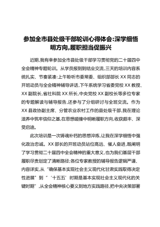 参加全市县处级干部轮训心得体会：深学细悟明方向，履职担当促振兴