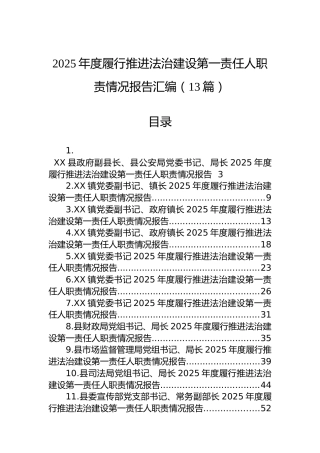 2025年度履行推进法治建设第一责任人职责情况报告汇编（13篇）