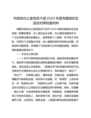 市政府办公室党员干部2025年度专题组织生活会对照检查材料