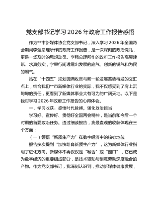 党支部书记学习2026年政府工作报告感悟