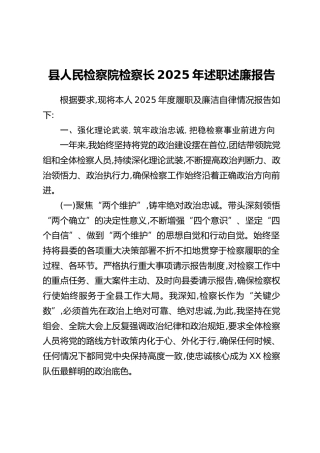 县人民检察院检察长2025年述职述廉报告