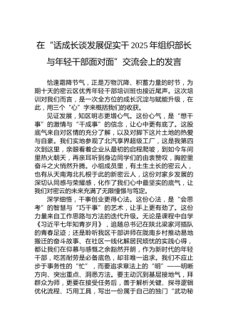 在“话成长谈发展促实干2025年组织部长与年轻干部面对面”交流会上的发言