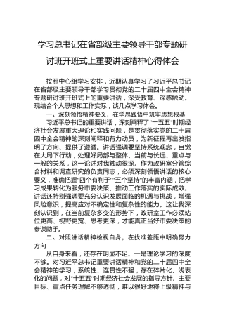 学习总书记在省部级主要领导干部专题研讨班开班式上重要讲话精神心得体会