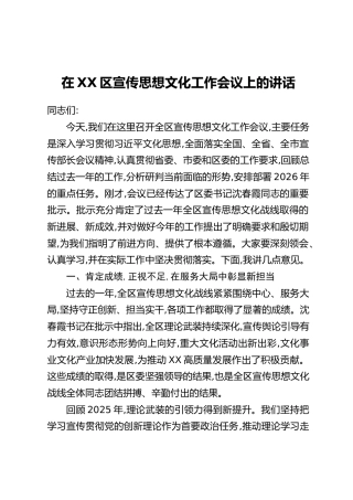 在XX区宣传思想文化工作会议上的讲话（2）