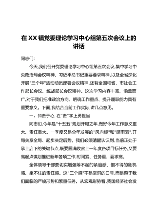 在XX镇党委理论学习中心组第五次会议上的讲话