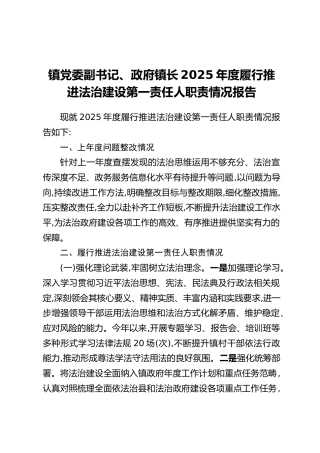 镇党委副书记、政府镇长2025年度履行推进法治建设第一责任人职责情况报告_1