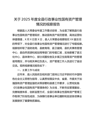 2025年度全县行政事业性国有资产管理情况的视察报告