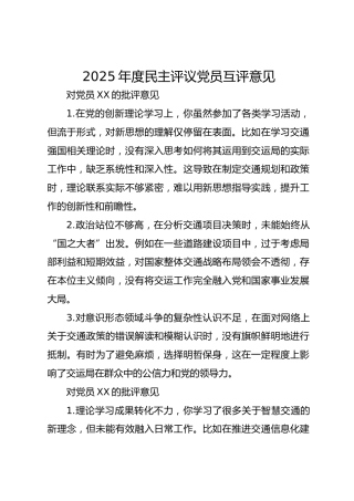2025年度民主评议党员互评意见