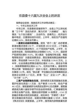 在县委十六届九次全会上的讲话