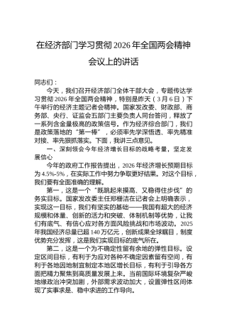 在经济部门学习贯彻2026年全国两会精神会议上的讲话