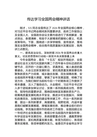 传达学习全国两会精神讲话