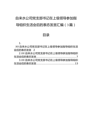 自来水公司党支部书记在上级领导参加指导组织生活会后的表态发言汇编（3篇）