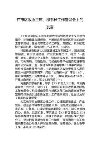 在市区政协主席、秘书长工作座谈会上的发言