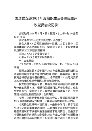 国企党支部2025年度组织生活会暨民主评议党员会议记录