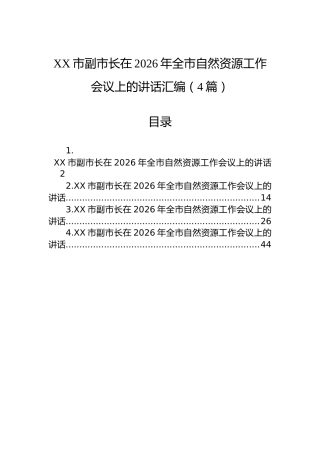 XX市副市长在2026年全市自然资源工作会议上的讲话汇编（4篇）
