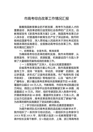 市高考综合改革工作情况汇报