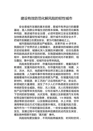 建设有效防范化解风险的韧性城市