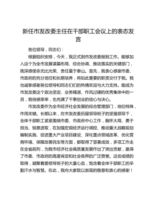 新任市发改委主任在干部职工会议上的表态发言