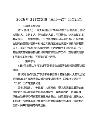 2026年3月党支部“三会一课”会议记录