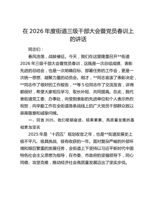 在2026年度街道三级干部大会暨党员春训上的讲话