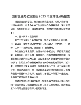国有企业办公室主任2025年度党性分析报告