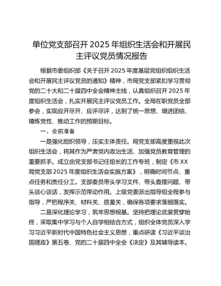 单位党支部召开2025年组织生活会和开展民主评议党员情况报告