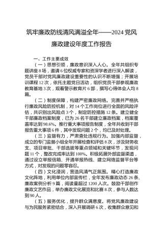 筑牢廉政防线清风满溢全年——2024党风廉政建设年度工作报告
