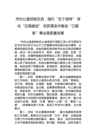 市办公室经验交流：践行“五个坚持”深化“五高建设”在抓落实中推动“三服务”事业高质量发展