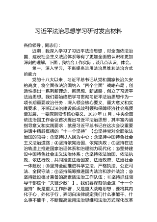 习近平法治思想学习研讨发言材料