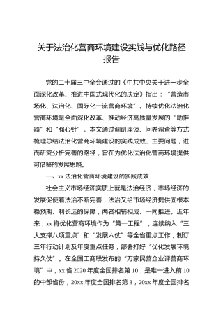关于法治化营商环境建设实践与优化路径报告
