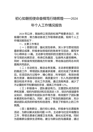 初心如磐担使命奋楫笃行铸辉煌——2024年个人工作情况报告