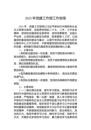 2025年党建工作部工作安排