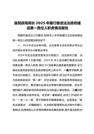 县民政局局长2025年履行推进法治政府建设第一责任人职责情况报告
