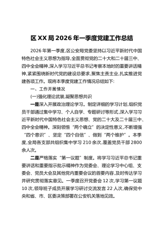 区XX局2026年一季度党建工作总结