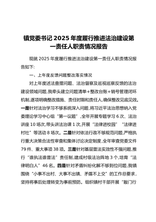 镇党委书记2025年度履行推进法治建设第一责任人职责情况报告（2）